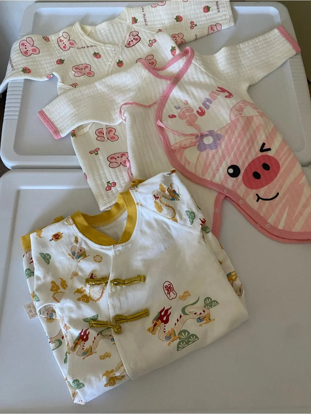 Baby to 12-month Pink Pig Wrap Romper Set